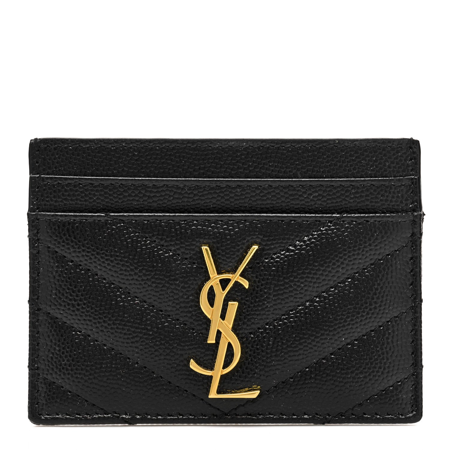 Saint Laurent Grain De Poudre Matelasse Chevron Monogram Credit Card Case Black 1 of 8