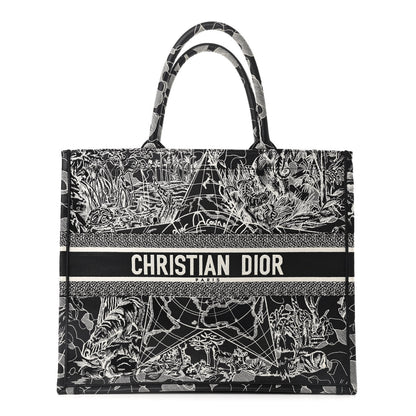 Christian Dior Canvas Embroidered Large Around The World Book Tote Black White 1 of 9