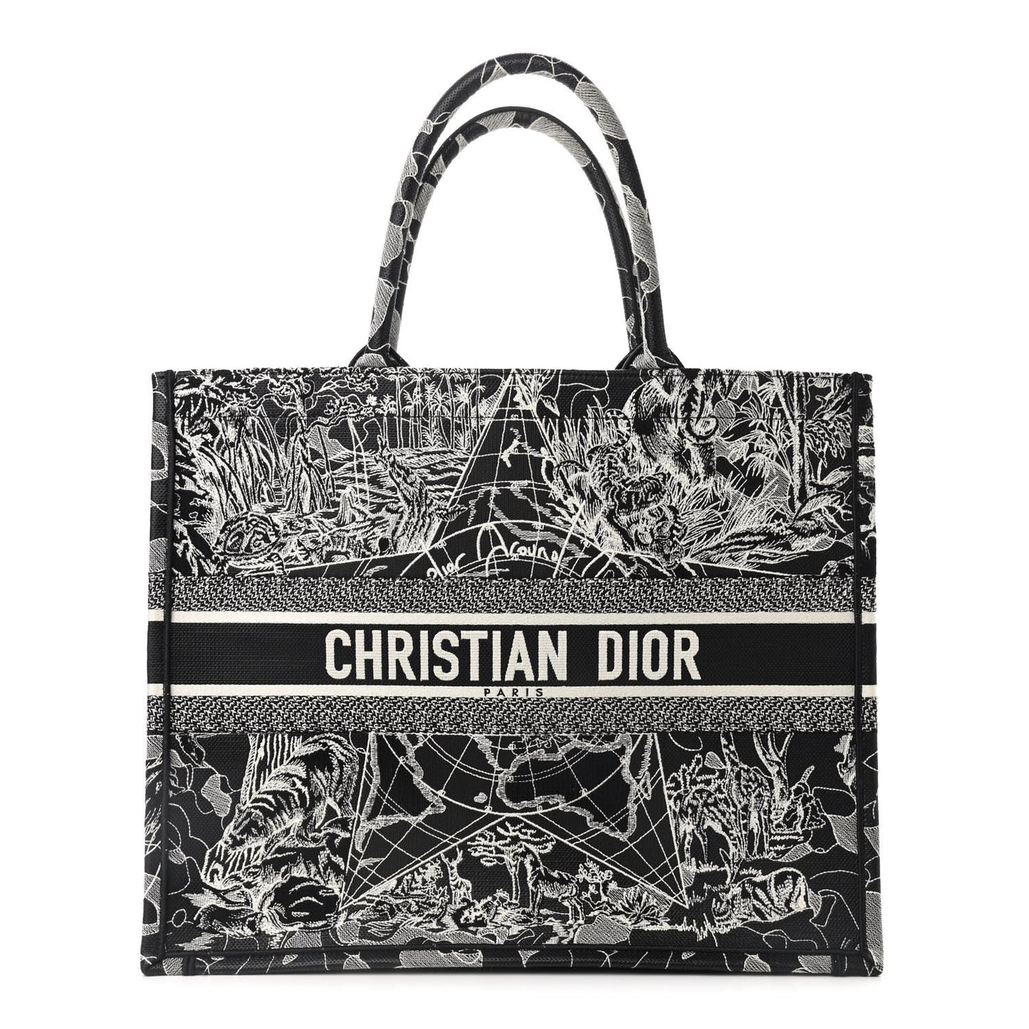 Canvas Embroidered Large Around The World Book Tote Black White