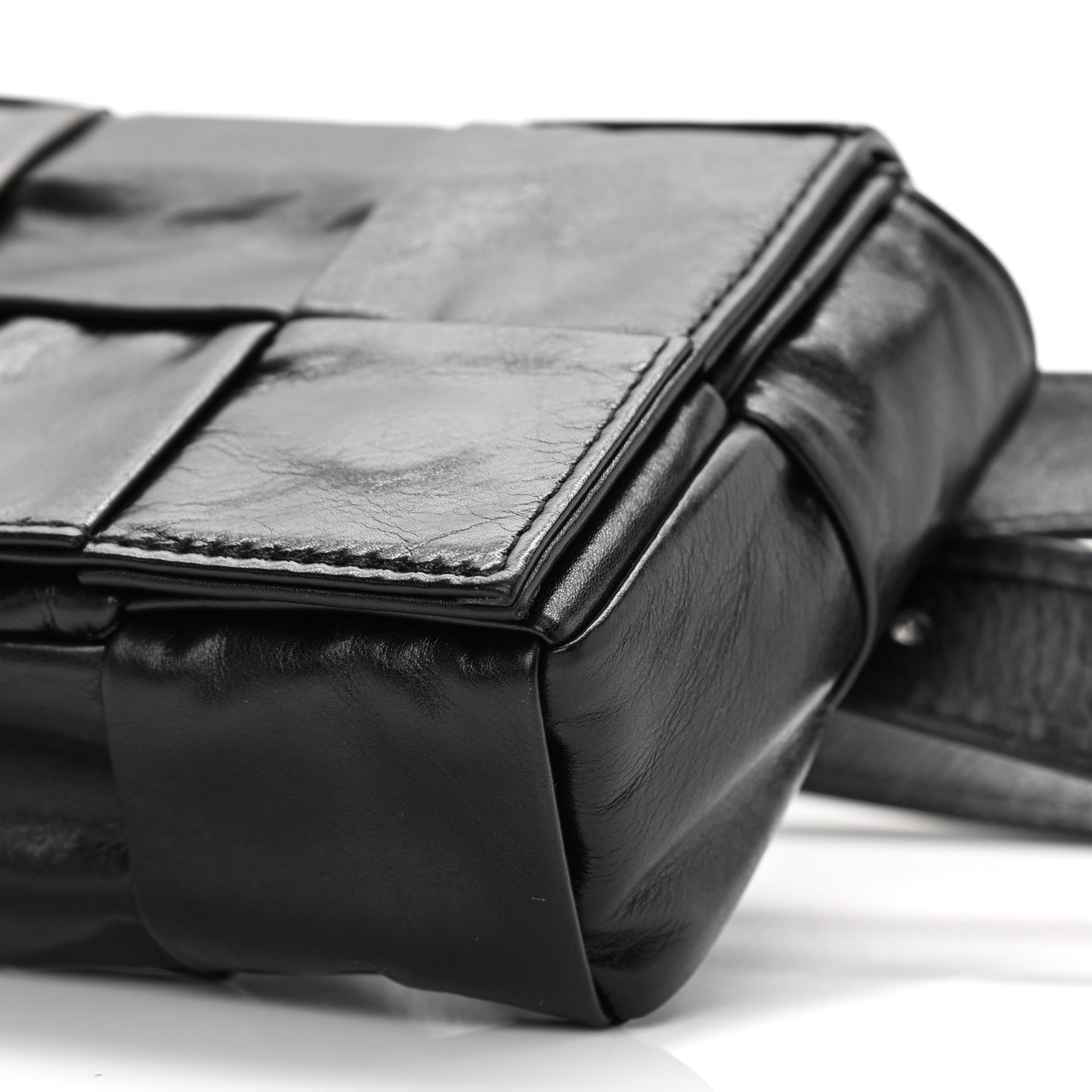 Paper Calfskin Intrecciato Cassette Belt Bag Black