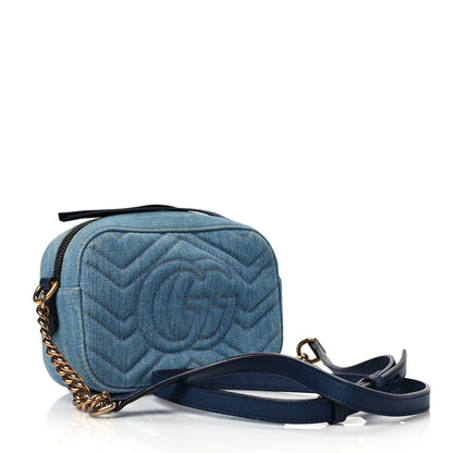 Gucci Denim Matelasse Mini Pearly GG Marmont Chain Shoulder Bag Blue 3 of 8