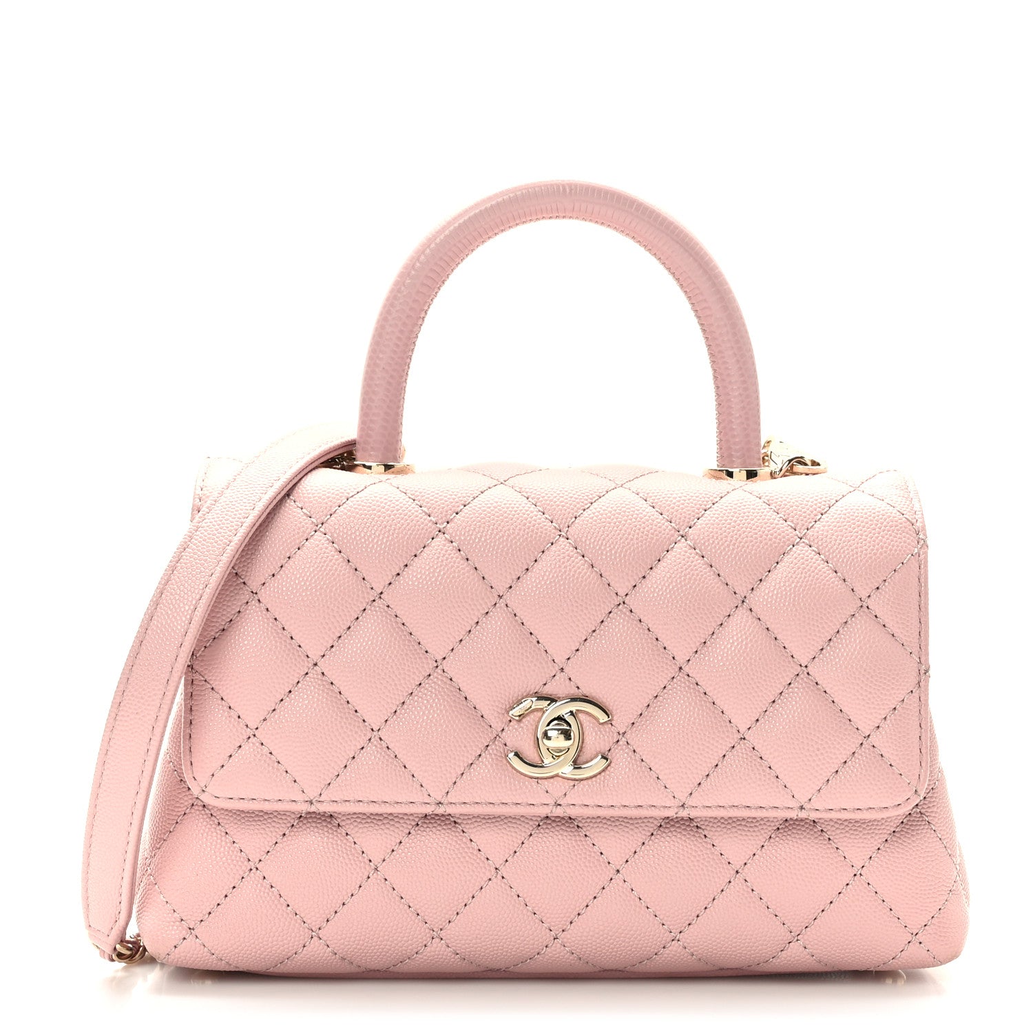 Chanel Caviar Lizard Embossed Quilted Mini Coco Handle Flap Light Pink 1 of 9