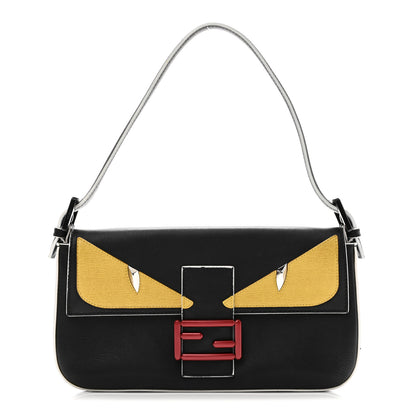 Fendi Vitello Dolce Elite Monster Eyes Bi-Color Baguette Black Yellow 1 of 9