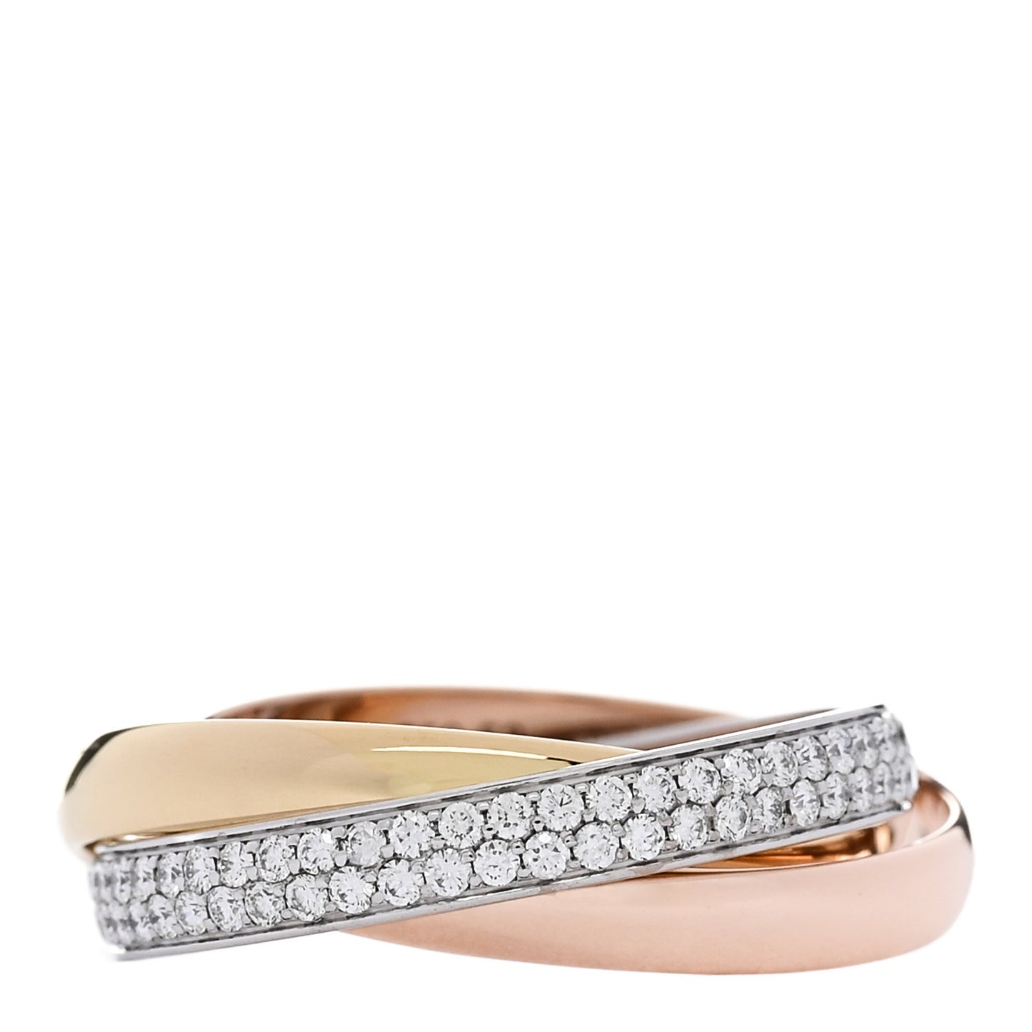 18K White Yellow Pink Gold Diamond Small Trinity Paved Ring 53 6.25