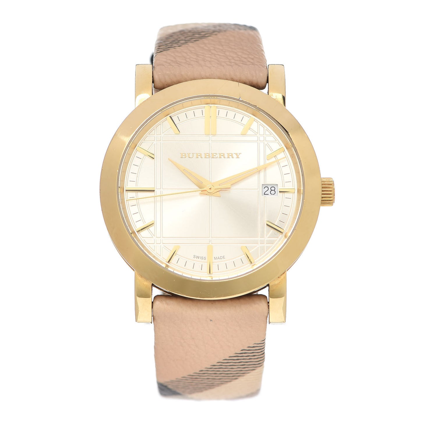 Stainless Steel Calfskin 38mm Heritage Check Quartz Watch Gold BU1398