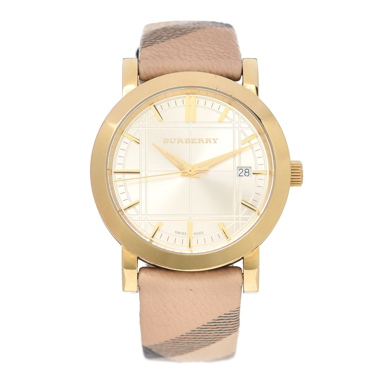 Burberry Stainless Steel Calfskin 38mm Heritage Check Quartz Watch Gold BU1398 1 of 5