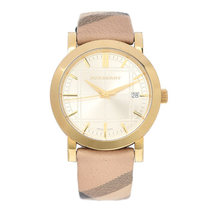 Burberry Stainless Steel Calfskin 38mm Heritage Check Quartz Watch Gold BU1398 1 of 5