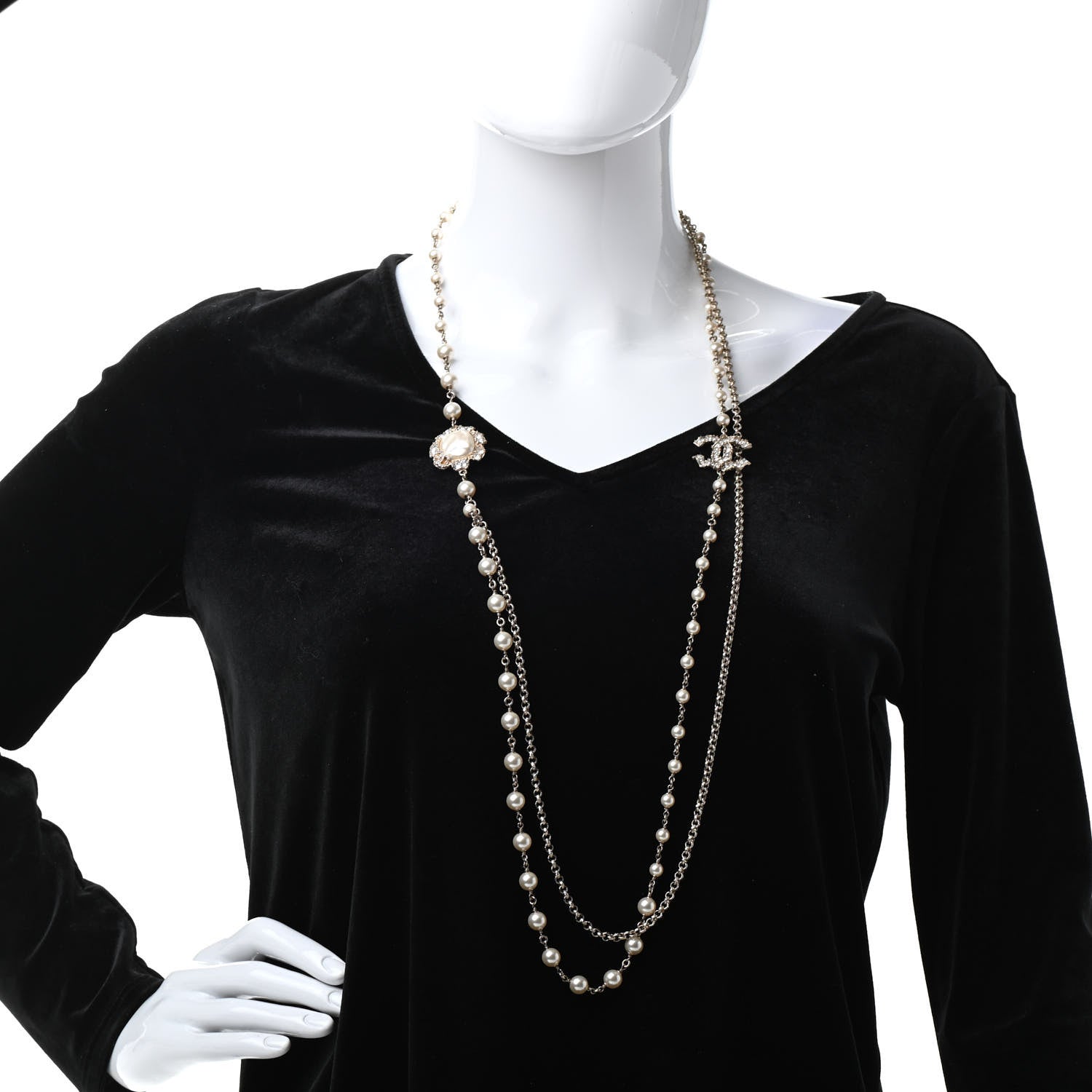 Chanel Pearl Crystal Camellia Express Multistrand Necklace Gold 4 of 12