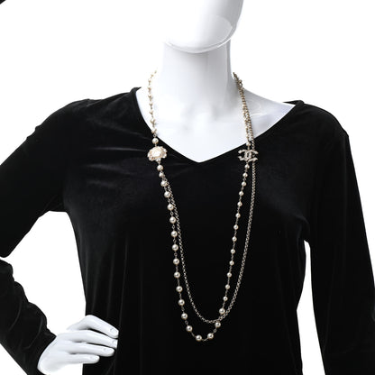 Chanel Pearl Crystal Camellia Express Multistrand Necklace Gold 4 of 12