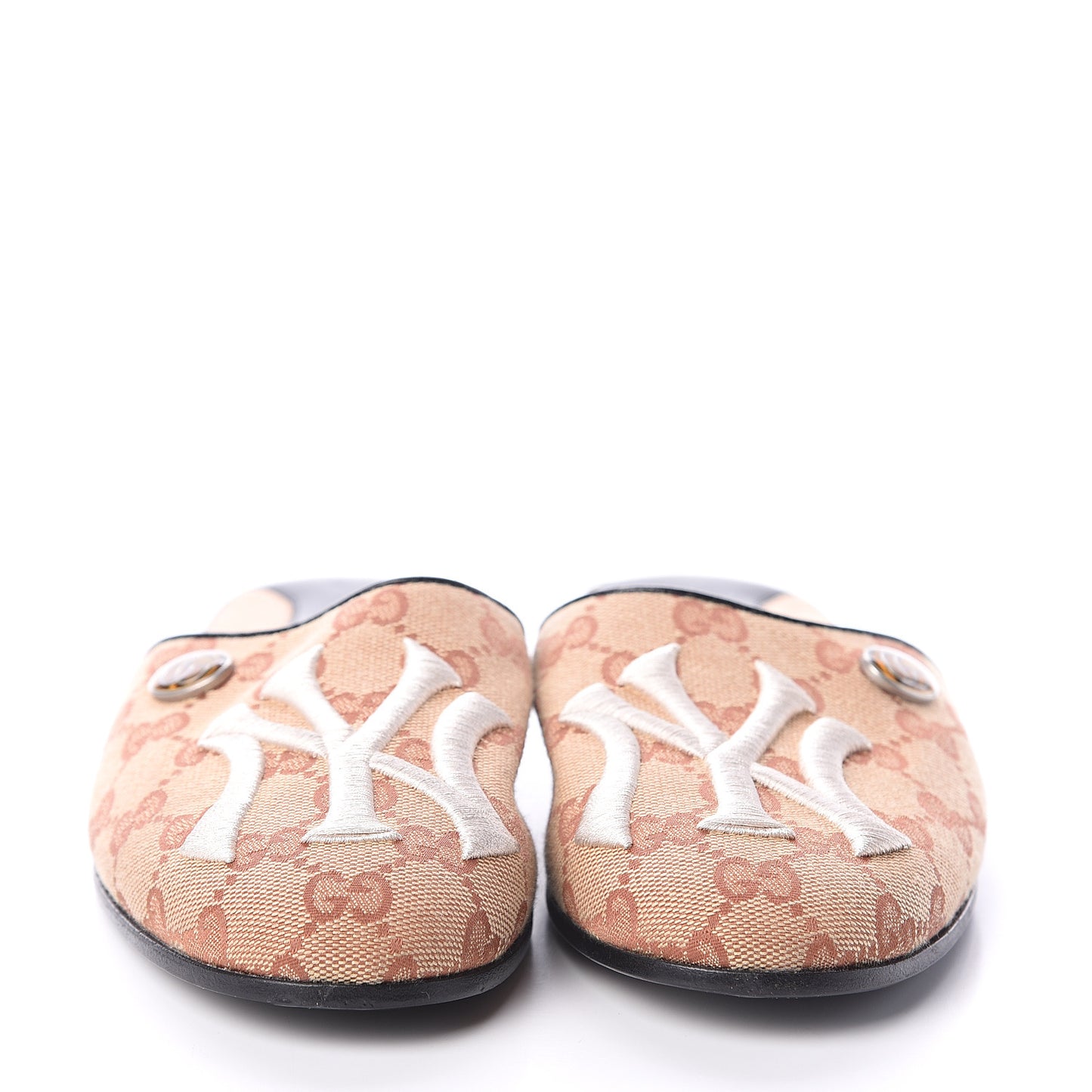 X MLB Monogram NY Yankees Embroidered Womens GG Slippers 36 Beige Ruggine