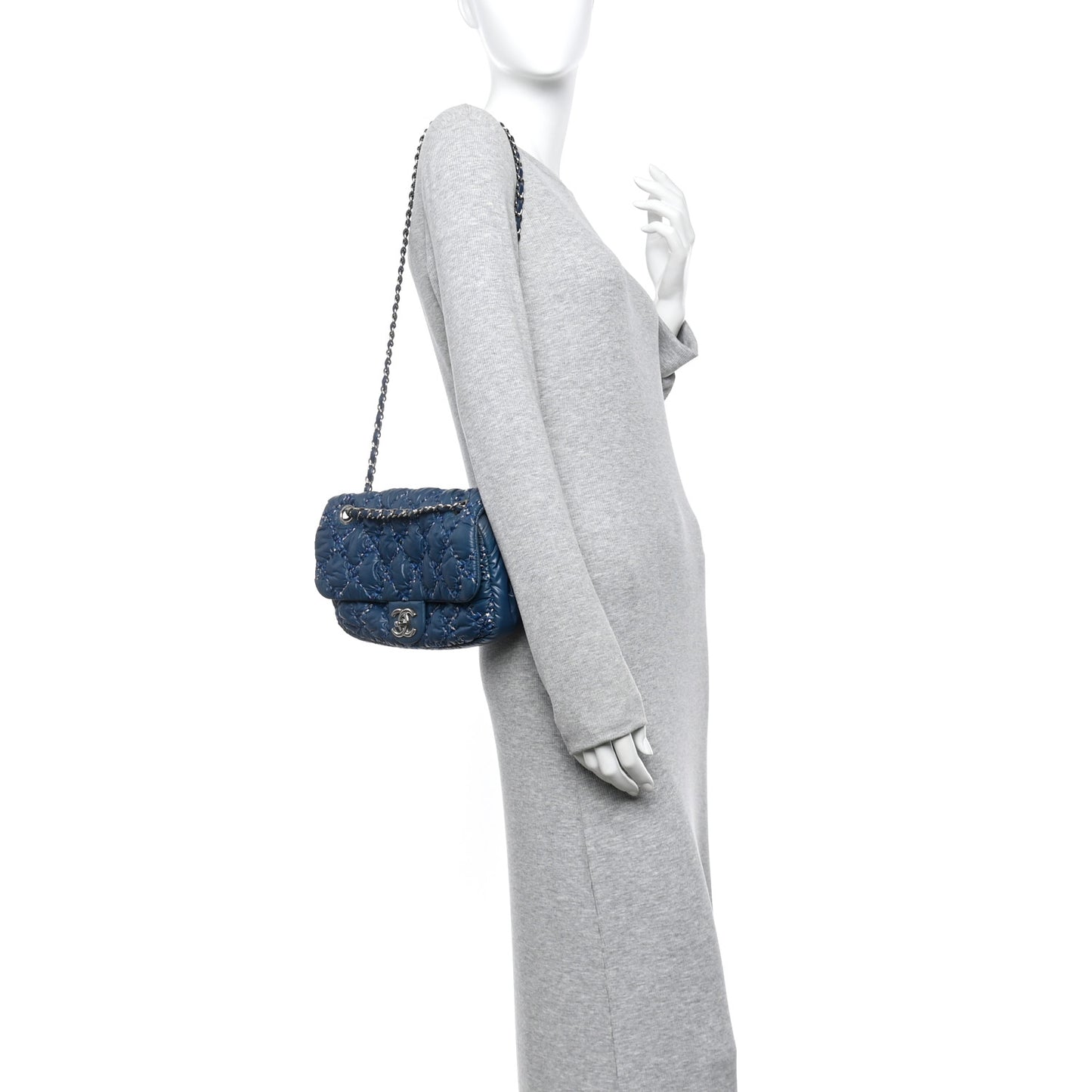Nylon Quilted Medium Tweed on Stitch Bubble Flap Blue