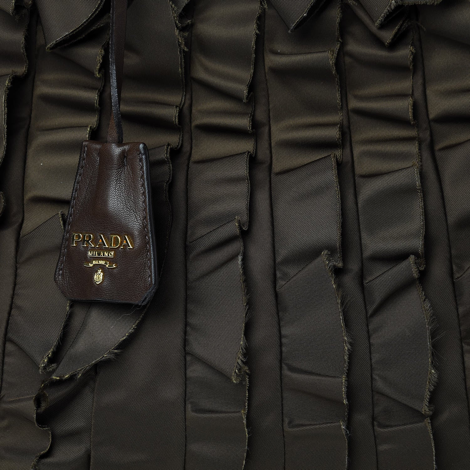 Prada Tessuto Nylon Ruffle Tote Brown 9 of 17