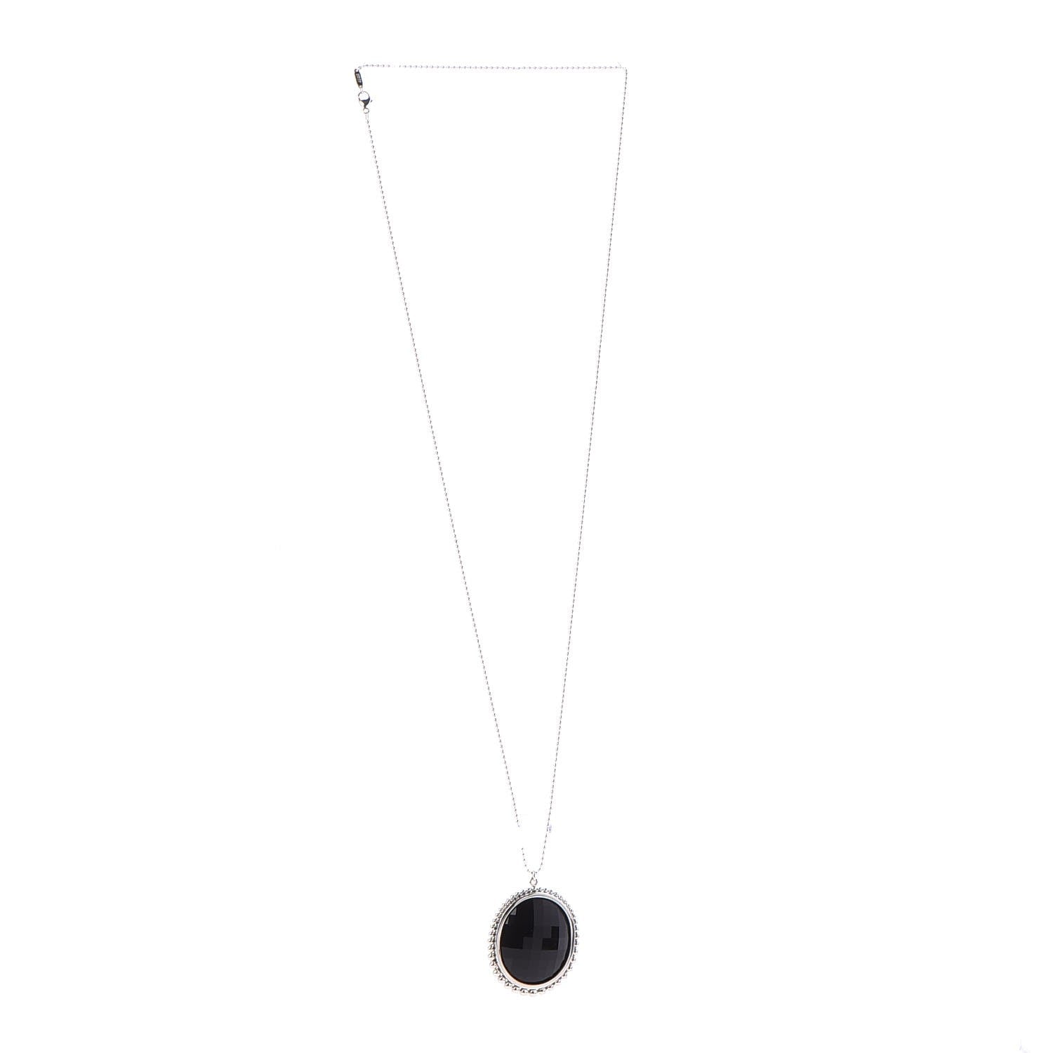 Tiffany Sterling Silver Onyx Ziegfeld Oval Pendant Necklace 3 of 9