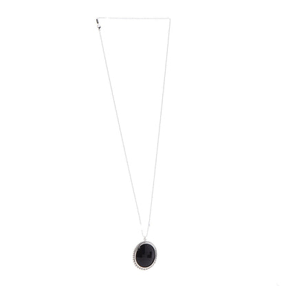 Tiffany Sterling Silver Onyx Ziegfeld Oval Pendant Necklace 3 of 9