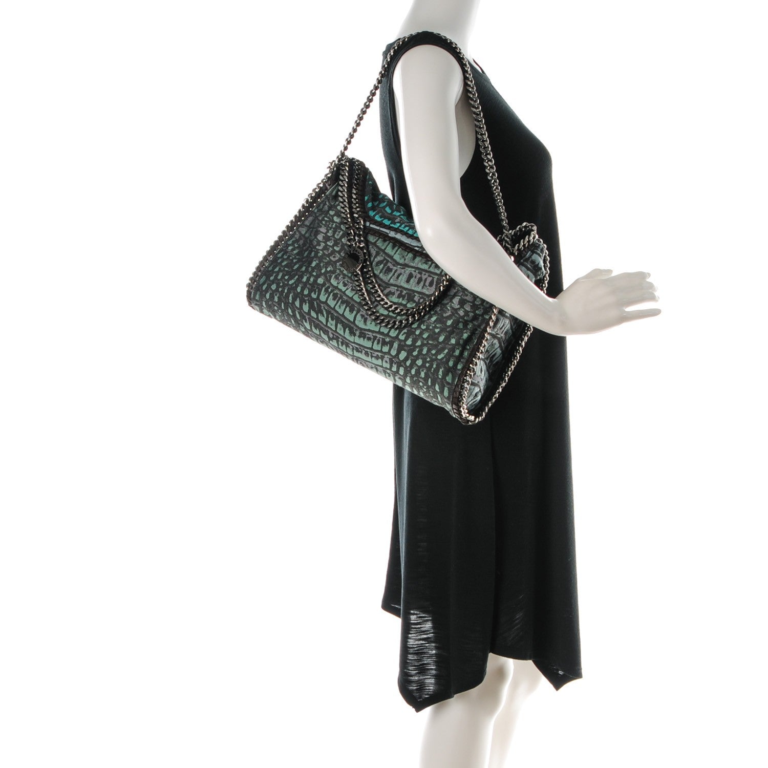 Stella McCartney Jacquard Crocodile Print Small Falabella Fold Over Tote Teal 2 of 9