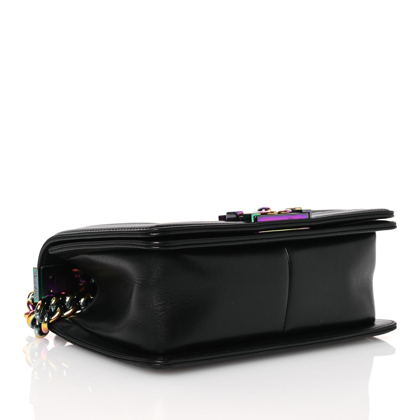 Lambskin LED Iridescent Metal Small Boy Flap Black Multicolor