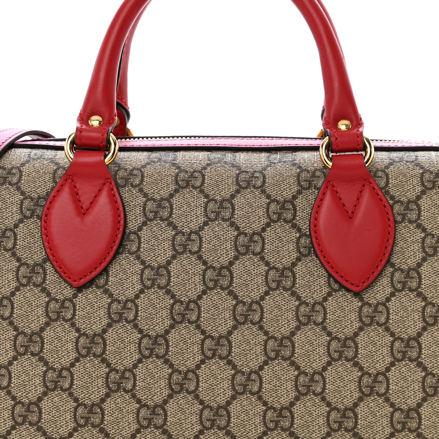 GG Supreme Monogram Moon Calfskin Small Boston Beige Ebony Hibiscus Red New Rosette