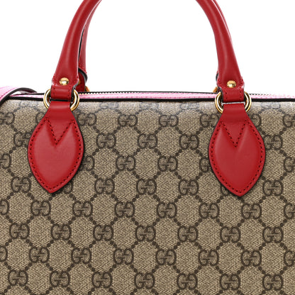 Gucci GG Supreme Monogram Moon Calfskin Small Boston Beige Ebony Hibiscus Red New Rosette 8 of 13