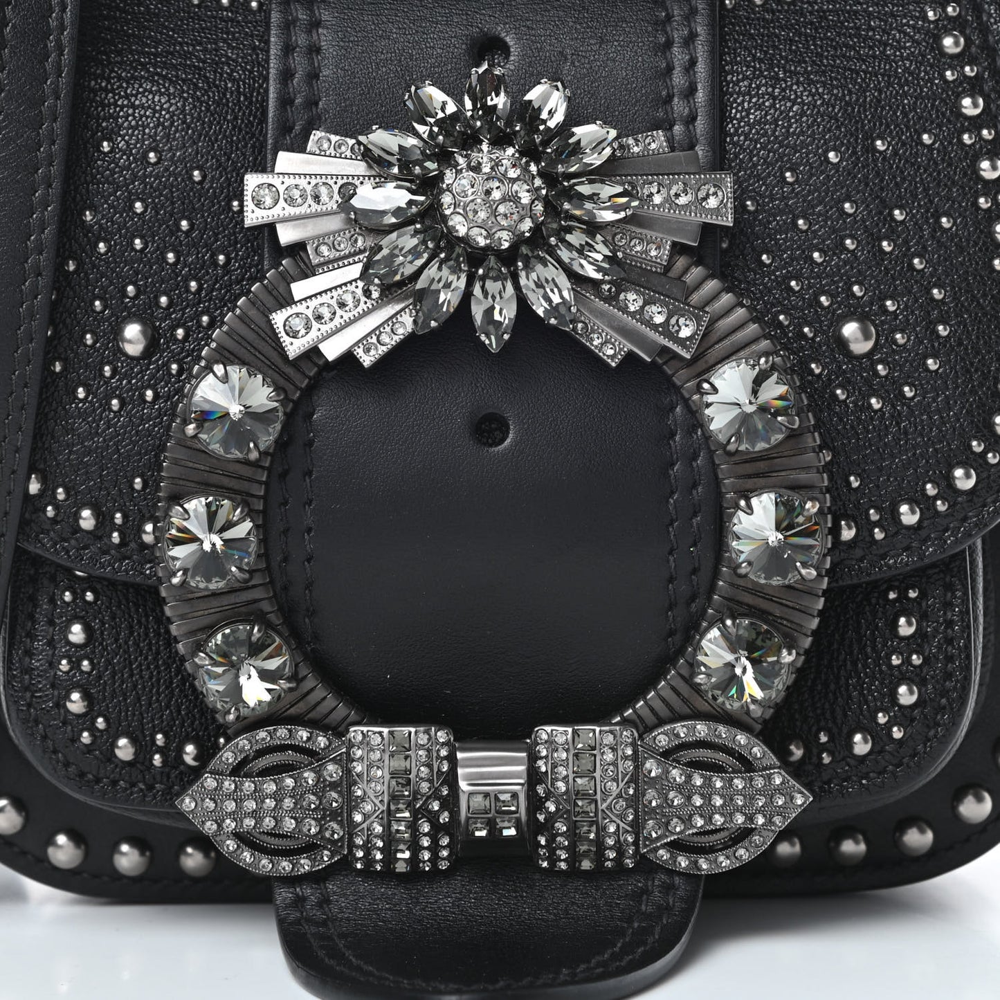 Goatskin Madras Soft Calfskin Crystal Embellished Dahlia Shoulder Bag Black