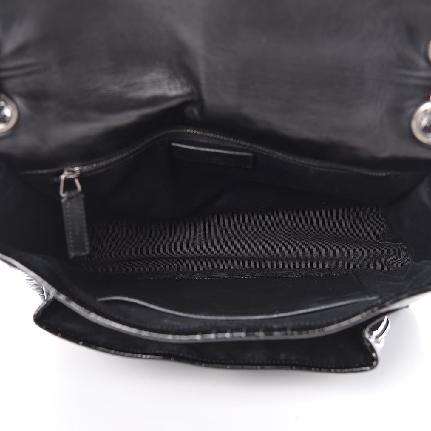 Patent Crocodile Embossed Lambskin Monogram Medium Niki Chain Satchel Black