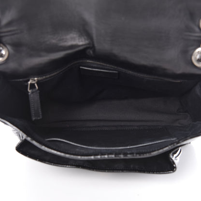 Saint Laurent Patent Crocodile Embossed Lambskin Monogram Medium Niki Chain Satchel Black 5 of 18