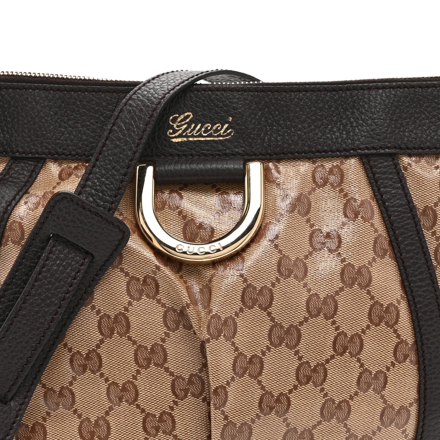 Crystal Monogram Small D Gold Ring Messenger Dark Brown