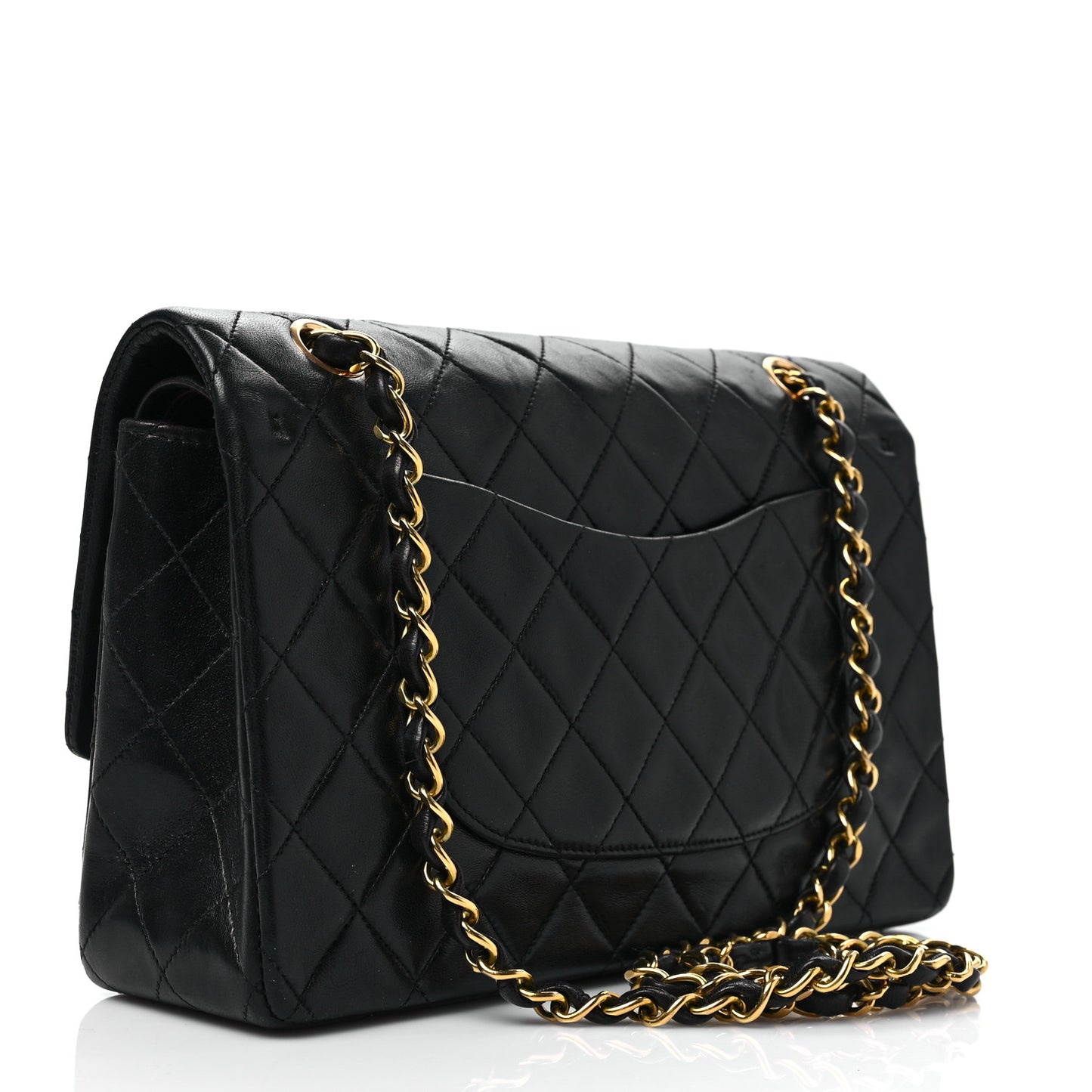 Lambskin Quilted Medium Double Flap Black