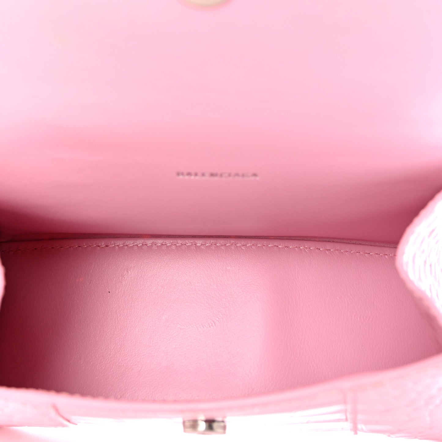 Shiny Calfskin Crocodile Embossed Hourglass Top Handle Bag XS Candy Pink