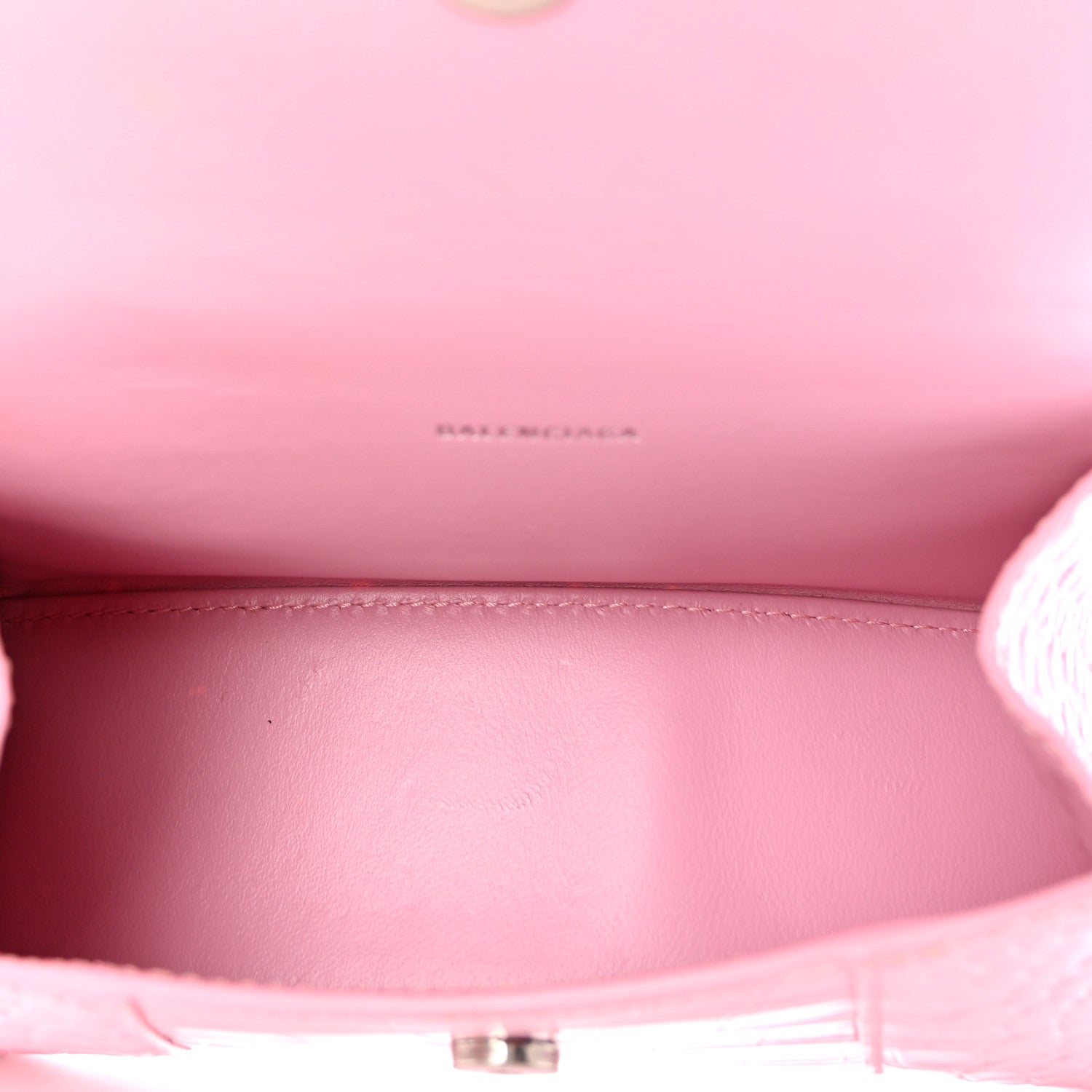 Balenciaga Shiny Calfskin Crocodile Embossed Hourglass Top Handle Bag XS Candy Pink 5 of 12