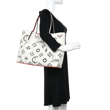 Christian Louboutin Calfskin Perforated Large Loubinthesky Cabarock Spikes Tote Snow 2 of 9