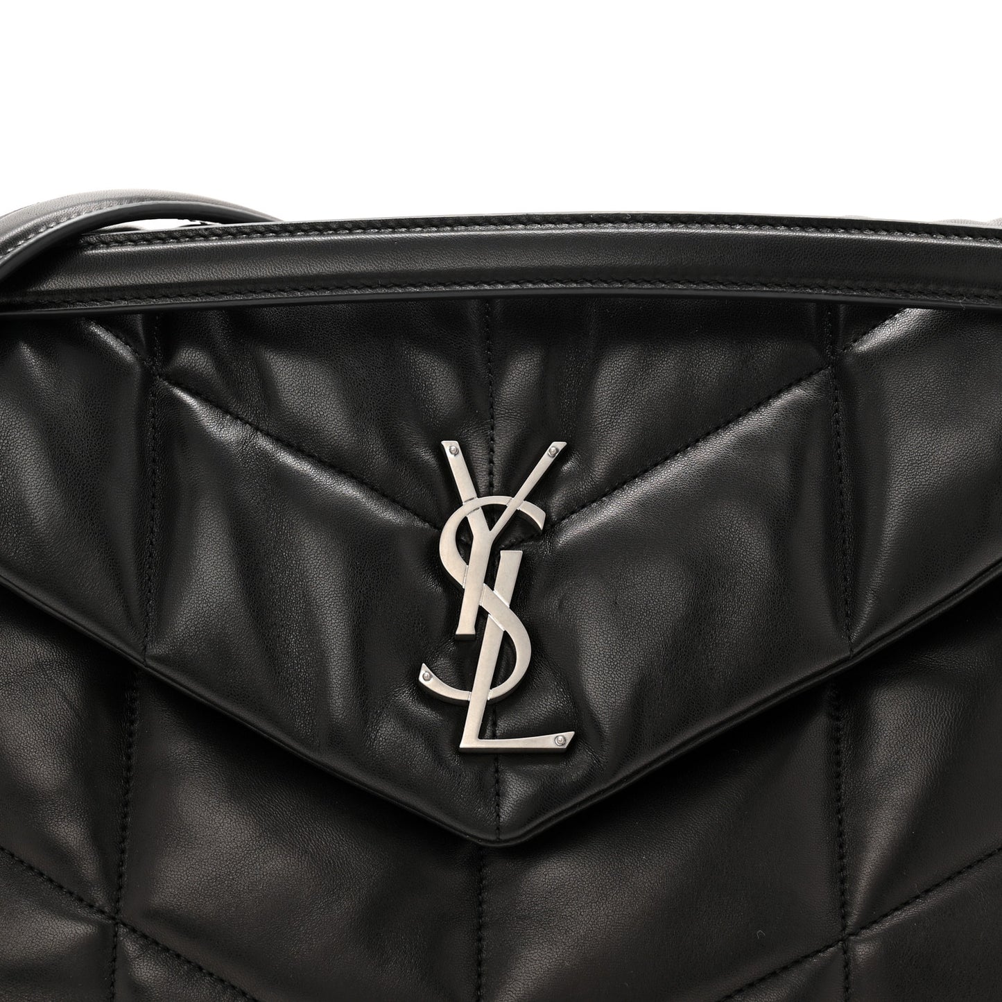Lambskin Quilted Medium Loulou Puffer Monogram Chain Satchel Black