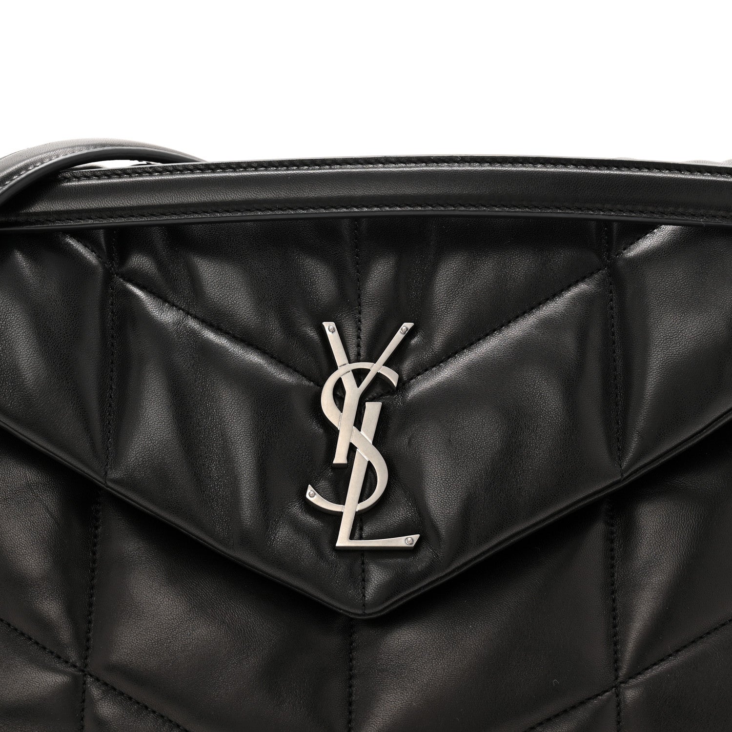Saint Laurent Lambskin Quilted Medium Loulou Puffer Monogram Chain Satchel Black 8 of 10