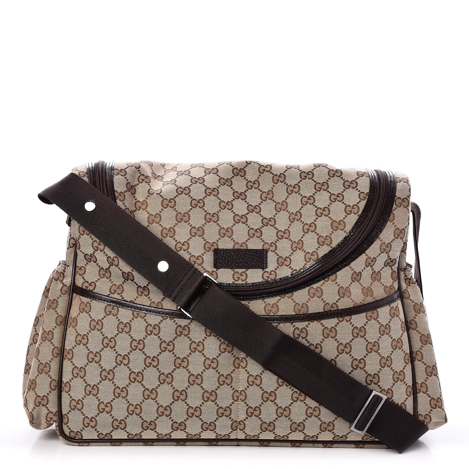 Gucci Monogram Natural Pigskin Large Diaper Bag Beige Ebony Cocoa Dark Chocolate 1 of 8