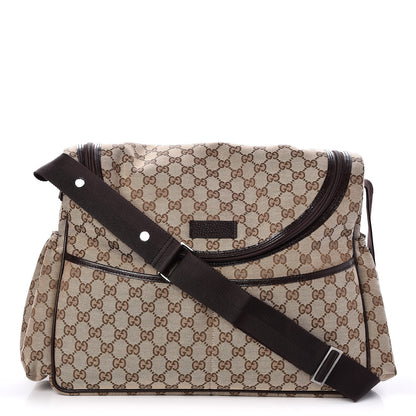 Gucci Monogram Natural Pigskin Large Diaper Bag Beige Ebony Cocoa Dark Chocolate 1 of 8