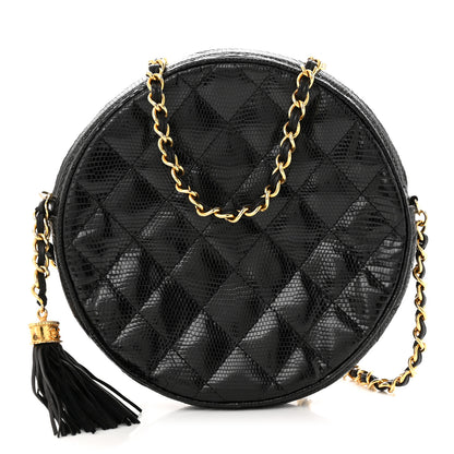 Chanel Lizard Quilted Round Tassel Crossbody Bag Black 1 of 12