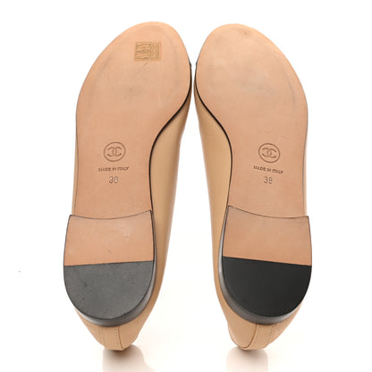Chanel Lambskin Cap Toe CC Ballerina Flats 38 Beige Black 5 of 9