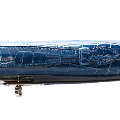 Hermes Shiny Niloticus Crocodile Kelly Cut Pochette Bleu De Malte 11 of 13