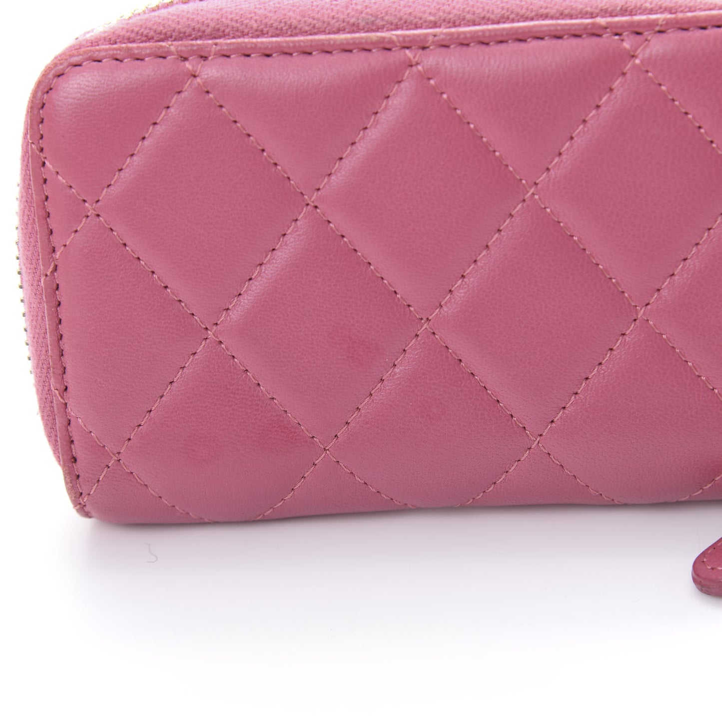 Lambskin Quilted Zip Around Coin Purse Wallet Pink