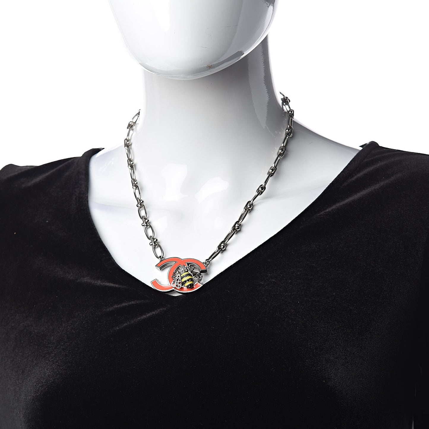 Crystal Bee Pendant Necklace Silver Multicolor