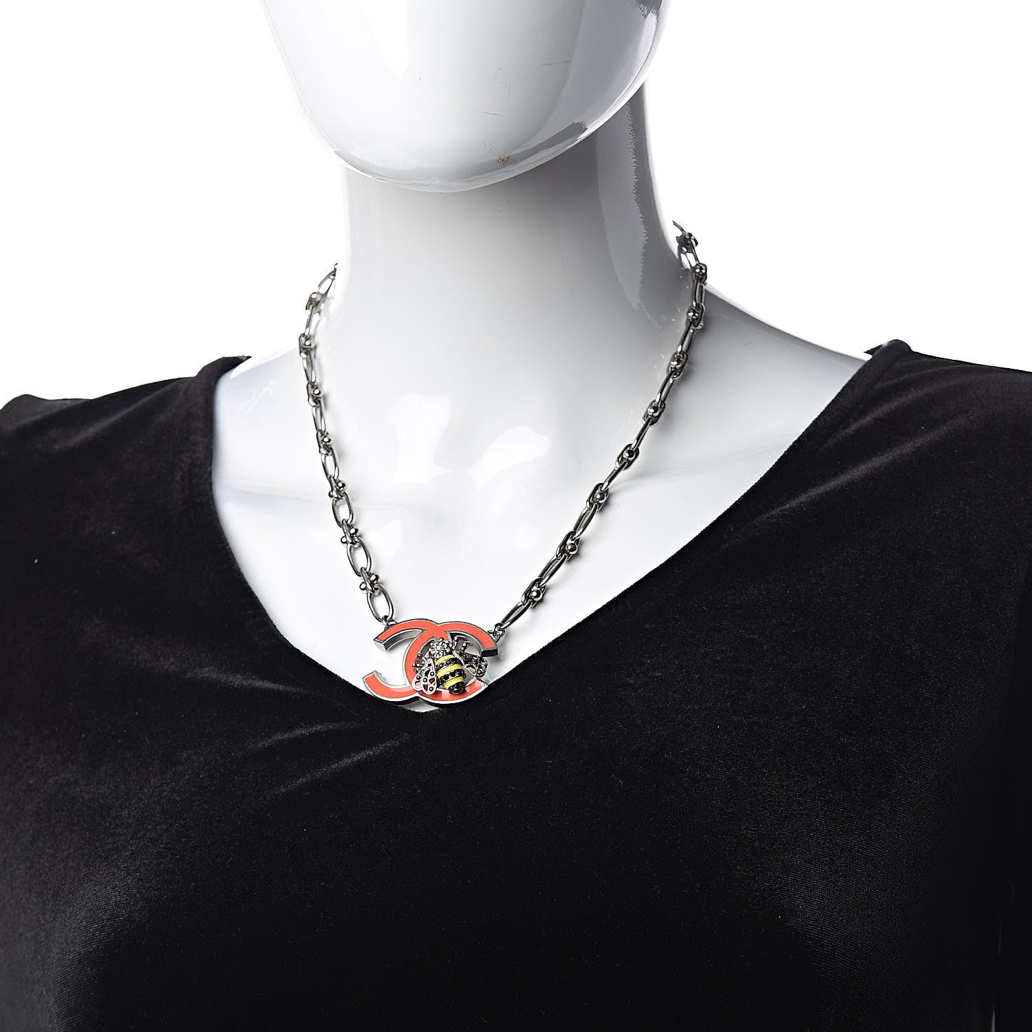 Chanel Crystal Bee Pendant Necklace Silver Multicolor 2 of 4