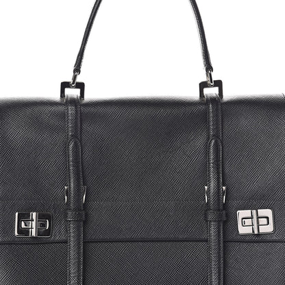 Prada Saffiano Cuir Convertible Top Handle Tote Black 7 of 9