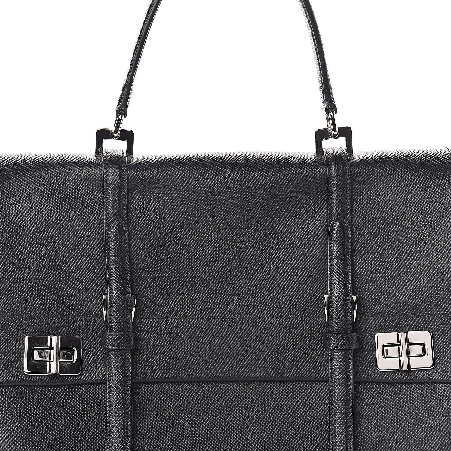 Prada Saffiano Cuir Convertible Top Handle Tote Black 7 of 9