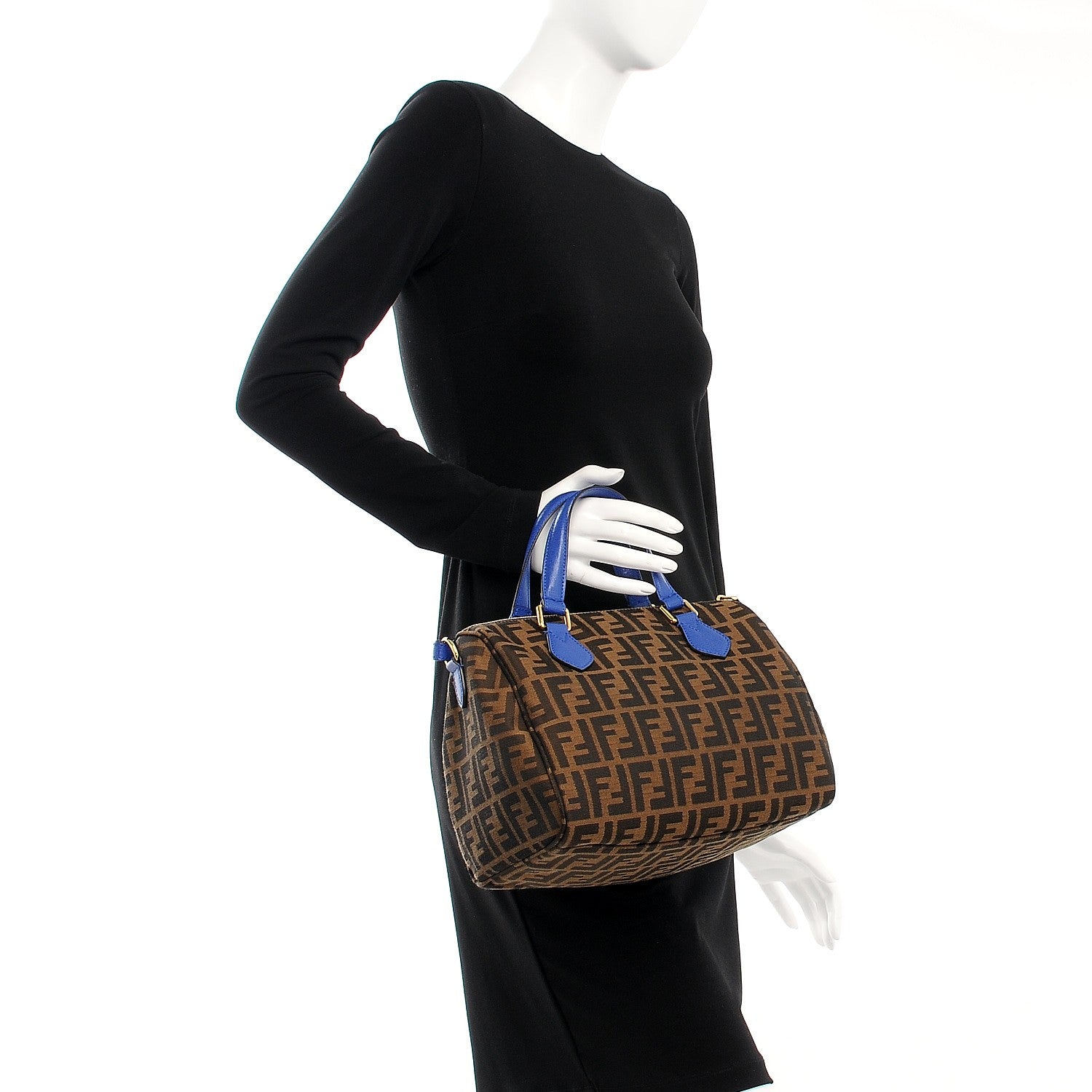 Fendi Zucca Vitello Elite Small Boston Tobacco Blue Neon 3 of 10