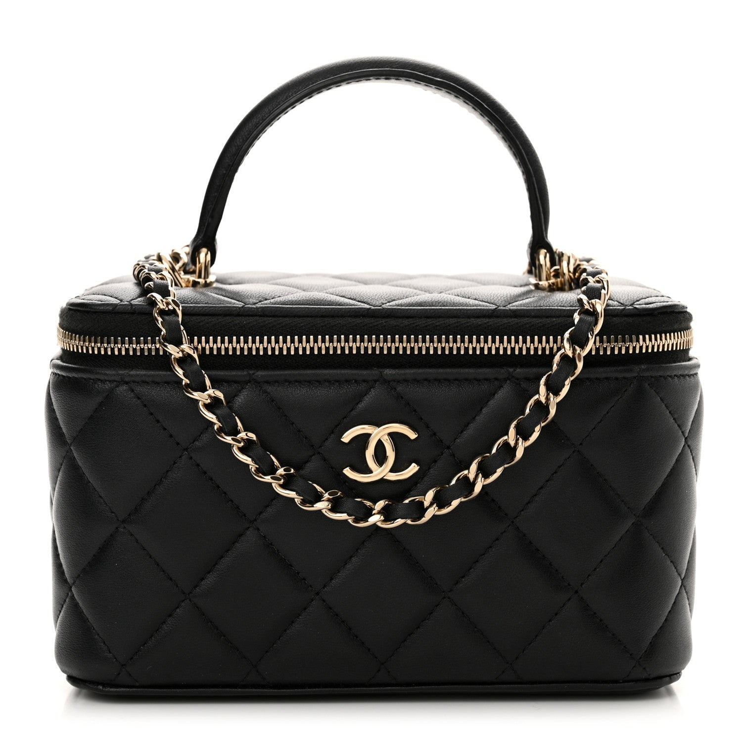 Chanel Lambskin Quilted Small Top Handle Vanity Case With Chain Black 1 of 11