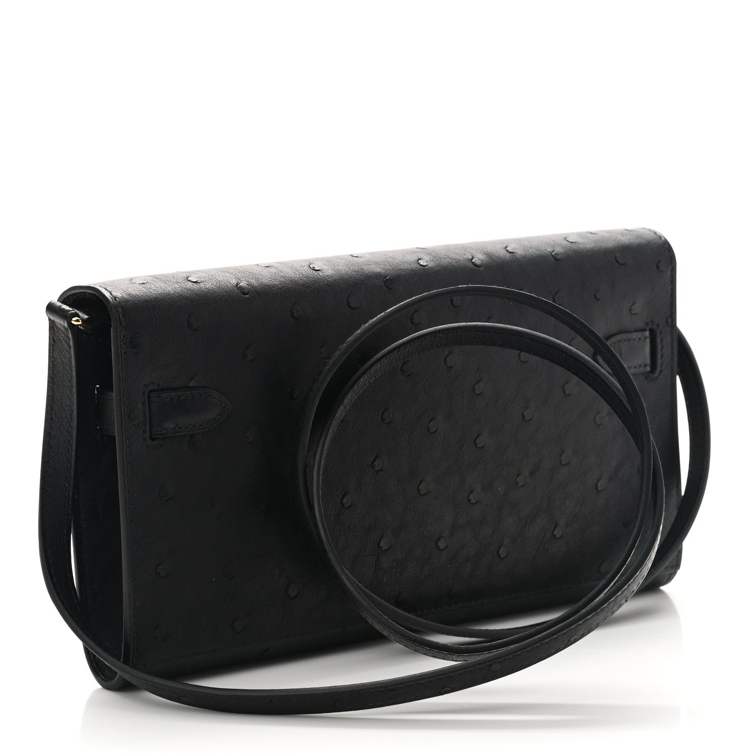 Hermes Ostrich Kelly Wallet To Go Black 3 of 9