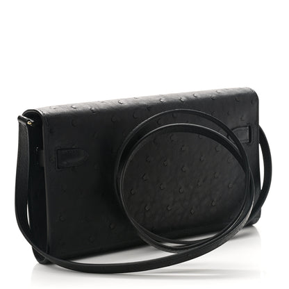 Hermes Ostrich Kelly Wallet To Go Black 3 of 9