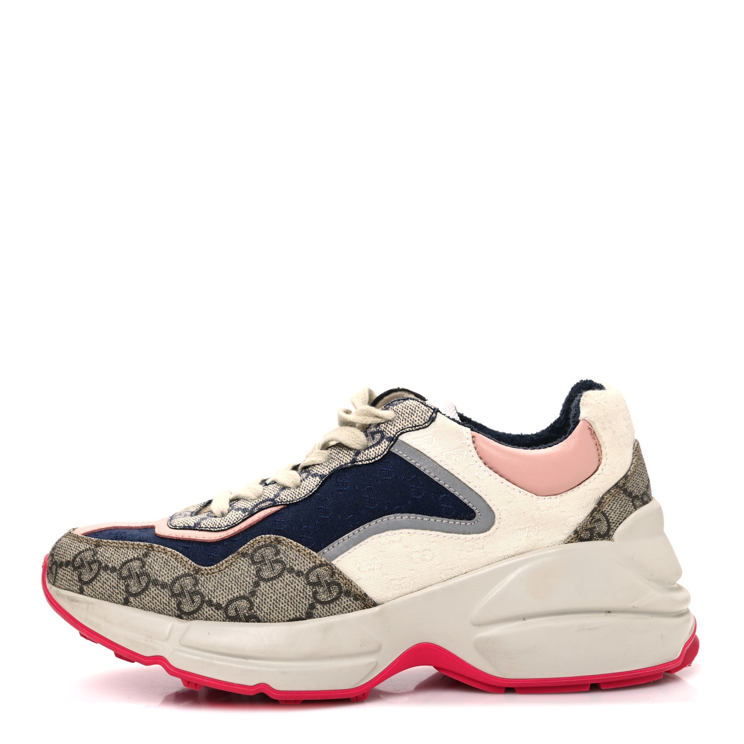 Gucci GG Supreme Monogram Mix Monogram Womens Rhyton Sneakers 35.5 London Blue Beige Pale Pink 1 of 11