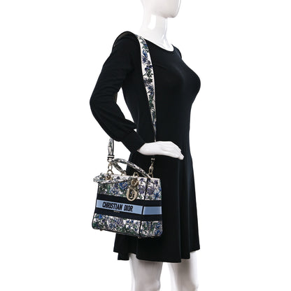 Christian Dior Canvas Embroidered Print Medium Lady D-Lite Blue Multicolor 2 of 9