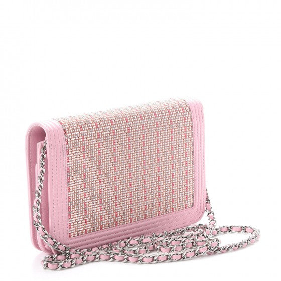 Calfskin Crystal Studded Boy Wallet On Chain WOC Pink