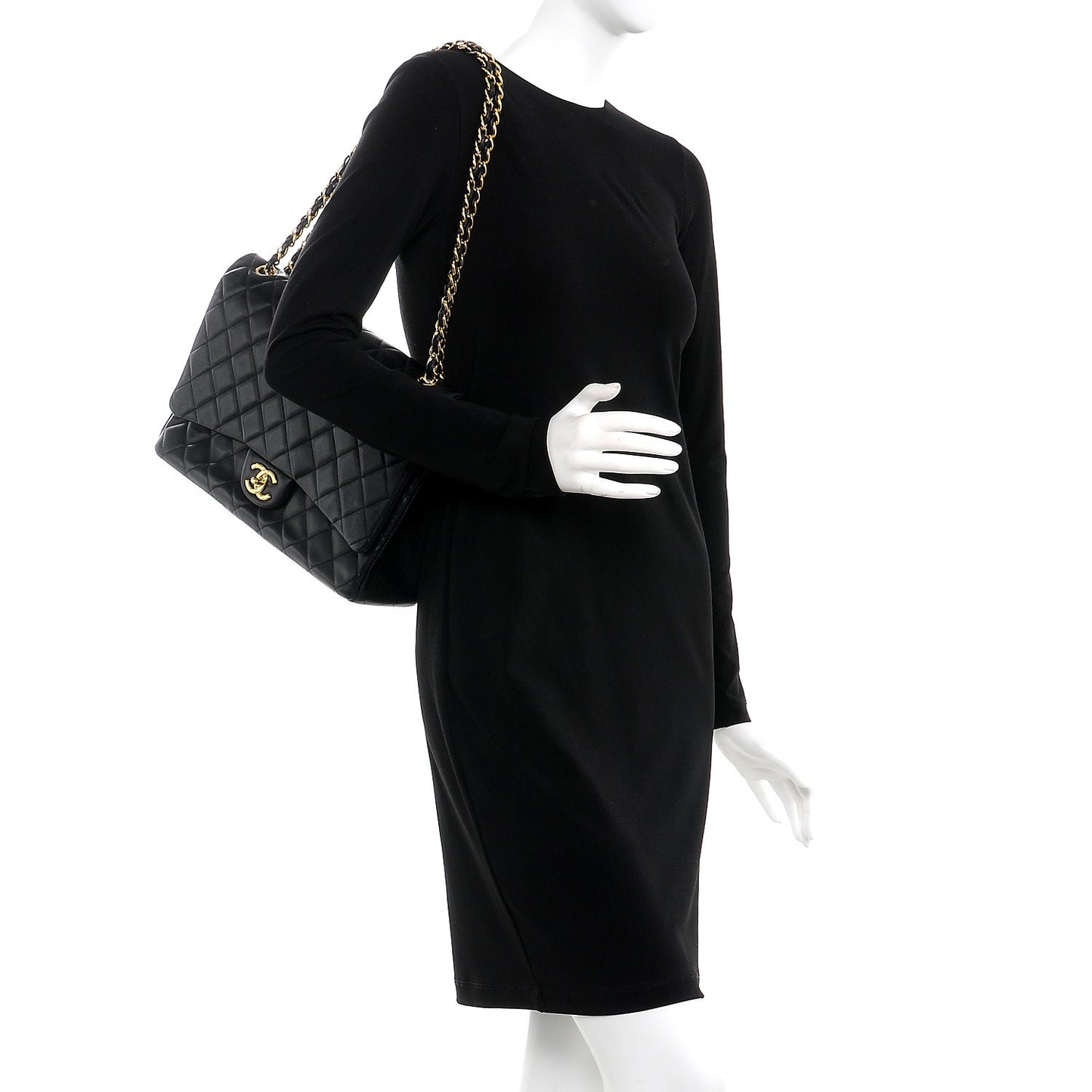 Lambskin Quilted Maxi Double Flap Black